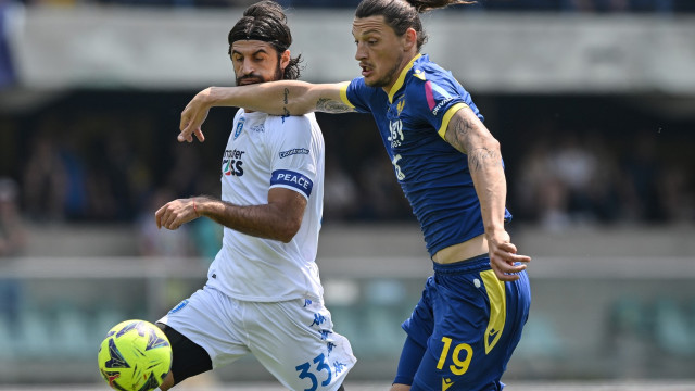 Cm Verona 28/05/2023 - campionato di calcio serie A / Hellas Verona-Empoli / foto Cristiano Mazzi/Image Sport
nella foto: Milan Djuric-Sebastiano Luperto