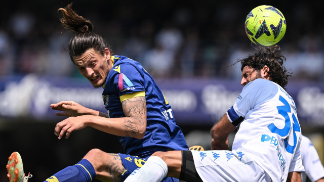 Cm Verona 28/05/2023 - campionato di calcio serie A / Hellas Verona-Empoli / foto Cristiano Mazzi/Image Sport
nella foto: Milan Djuric-Sebastiano Luperto